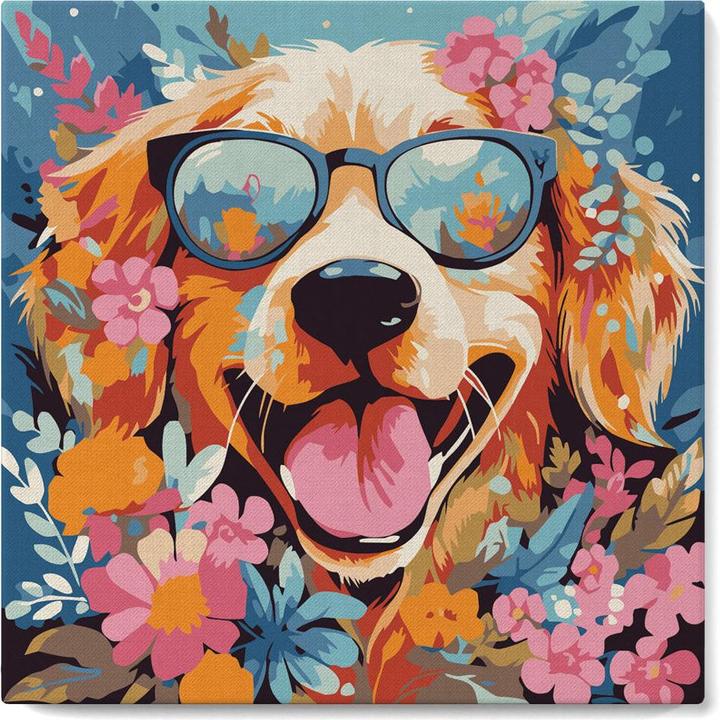 Figured'Art Mini Malen nach Zahlen mit Rahmen - Fantasie-Hund und Blumen