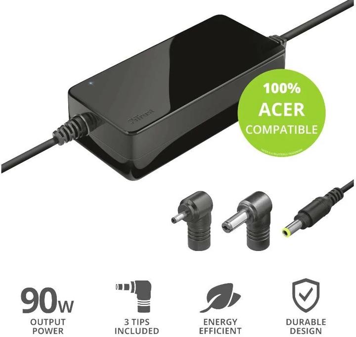 Image du produit Trust Adaptateur secteur 90 W Maxo pour ordinateurs portables Acer (90 W)
