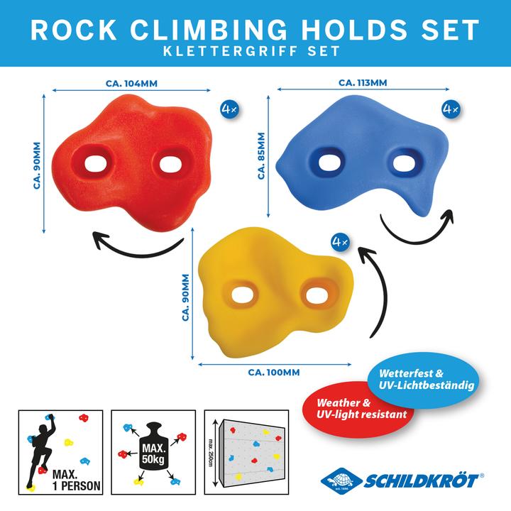Image du produit MTS Schildkröt® Prises d'escalade pour enfants, 12 prises pour l'escalade de bloc en 3 diff. formes (Multicolore)
