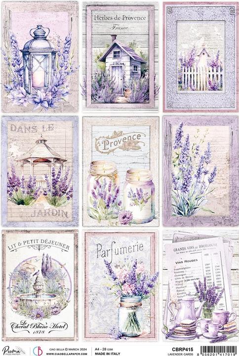 Image du produit Ciao Bella Soie de paille à motif "Morning Provence - Lavender Cards", DIN A4 (28 g/m², 1 x)
