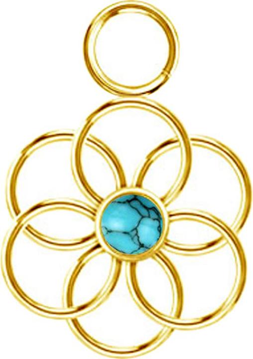 Produktbild Star Piercing Anhänger vergoldet Türkis Stein Blume des Lebens (ohne Messing, Chirurgenstahl 316L, Mineralisch)