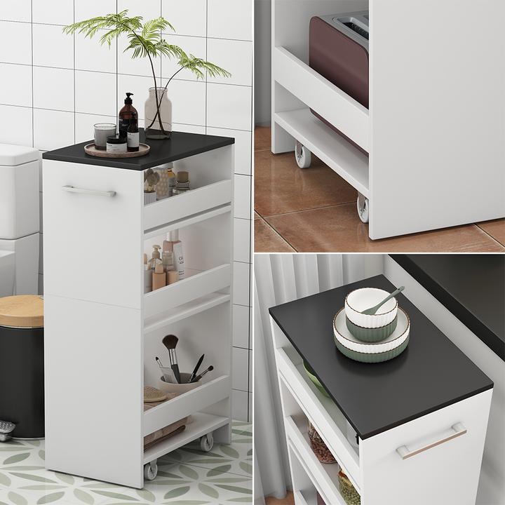 Image du produit Vicco Étagère roulante Rivo, blanc/anthracite, 30 x 84.8 cm