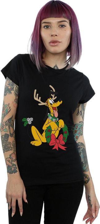 Actual product image Disney Womens/Ladies Pluto Christmas Reindeer Cotton T-Shirt (S)