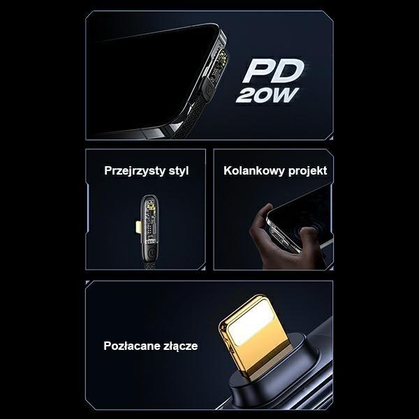 Image du produit Usams Câble kątowy USB-C na Lightning PD 20W Fast Charging Iceflake Series 2m czarny/black SJ586USB0 (2 m, USB 2.0)
