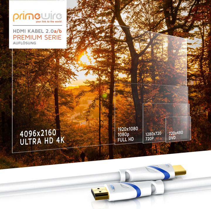 Produktbild Primewire HDMI Kabel 2.0b, Typ A, Ultra HD Highspeed 4K 60Hz, Full HD, 3D, ARC, 18 GBit/s, 3-Fach geschirmt (0.25 m, HDMI)