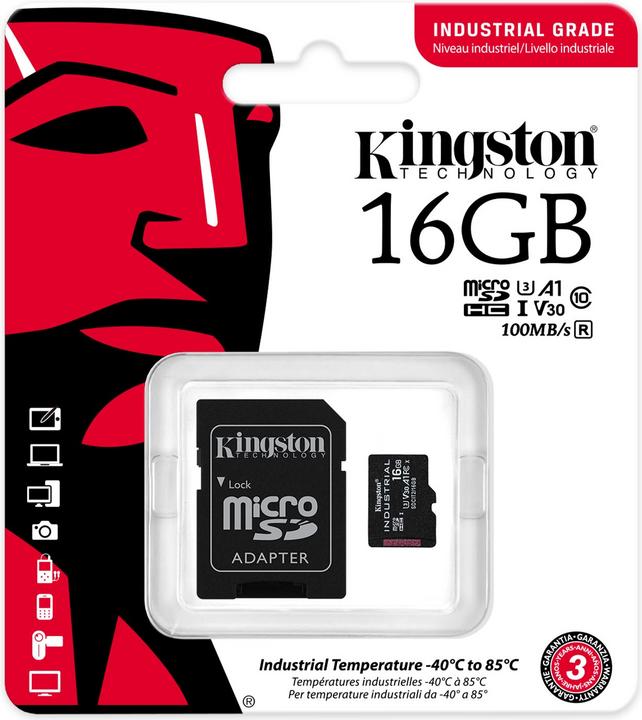 Produktbild Kingston microSDHC Industrial (16 GB, microSDHC, U3, UHS-I)