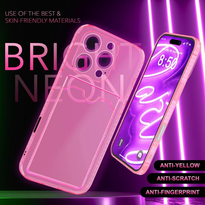 Produktbild Nalia Klar Transparente Neon Silikon Hülle Kartenhalter (Apple iPhone 16 Pro Max)