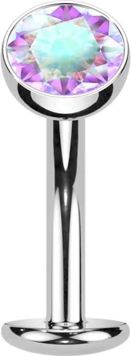 Star Piercing Threadless Labret-Stab Banane silber Kugel Kristall multicolor (Titan G23)
