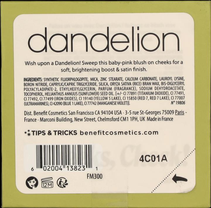 Nutritional values and ingredients BeneFit Cosmetics Dandelion Brightening Blush (Baby pink)