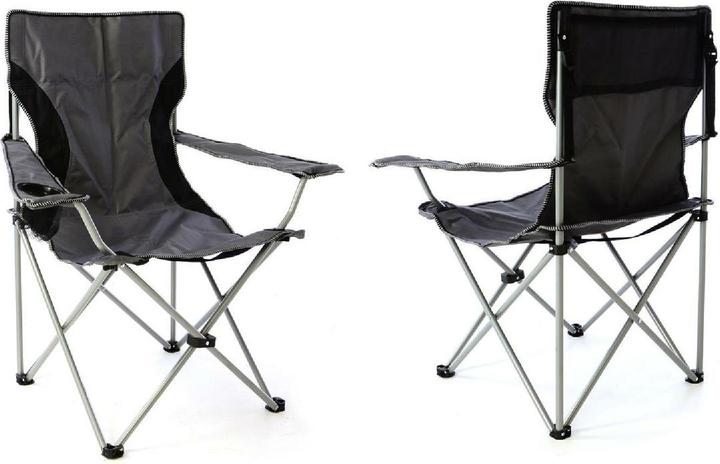 Actual product image VCM 2er Set Campingstuhl Faltstuhl grau schwarz Armlehne Getränkehalter Angelstuhl