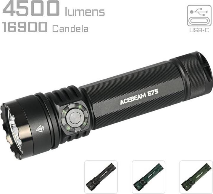 Image du produit AceBeam E75 Lampe de poche 4500 lumens - Noir (12.90 cm, 4500 lm)
