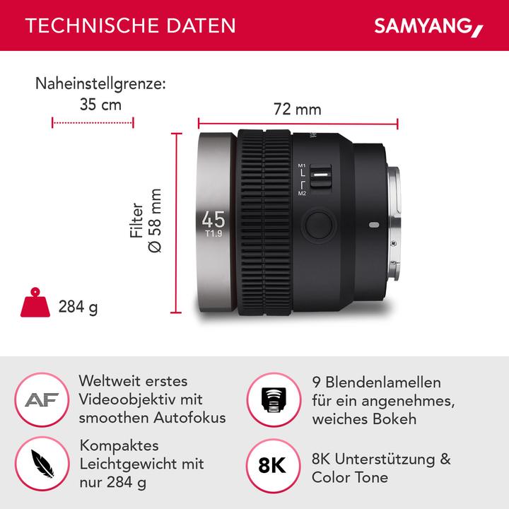 Actual product image Samyang V-AF 45mm T1,9 FE Sony E (Sony E, full size)
