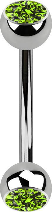 Produktbild Star Piercing Banane silber mit zwei Kugeln Kristall hellgrün (ohne Messing, Titan G23)