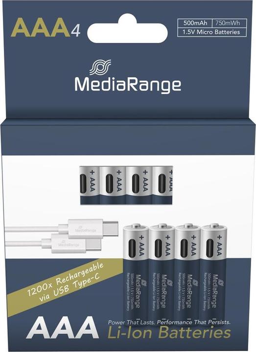 Produktbild MediaRange Rechargeable USB-C (4 Stk., AAA, 500 mAh)