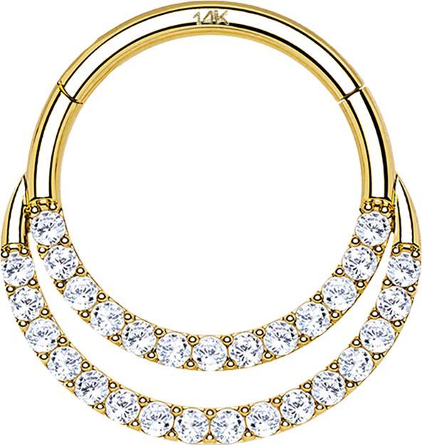 Produktbild Star Piercing Micro Segmentring klappbar 14k gold doppel front Kristalle silber (14k Gold)