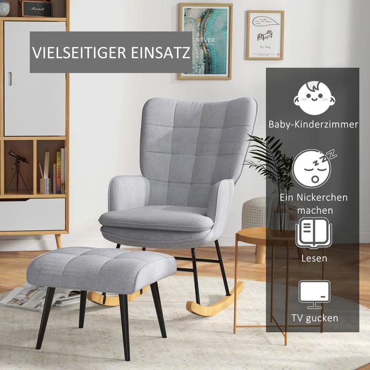 Produktbild Homcom Schaukelstuhl mit Hocker und hoher Rückenlehne