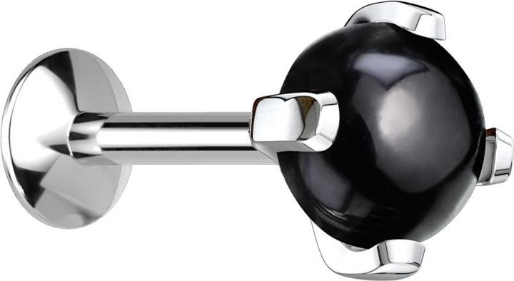 Produktbild Star Piercing Micro UFO Labret Innengewinde silber schwarzer Achat Stein (Mineralisch, ohne Messing, Chirurgenstahl 316L)
