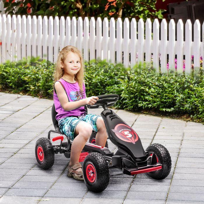 Produktbild Swisshandel24 Gokart, Kinderfahrzeug mit verstellbarem Sitz, Tretfahrzeug mit Gummireifen, Pedal und Handbremse, f