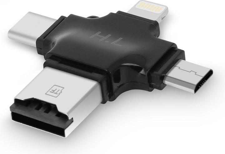 Produktbild Avizar 4-in-1 Micro-SD Kartenleser USB-C / Lightning / Micro-USB / USB - Schwarz