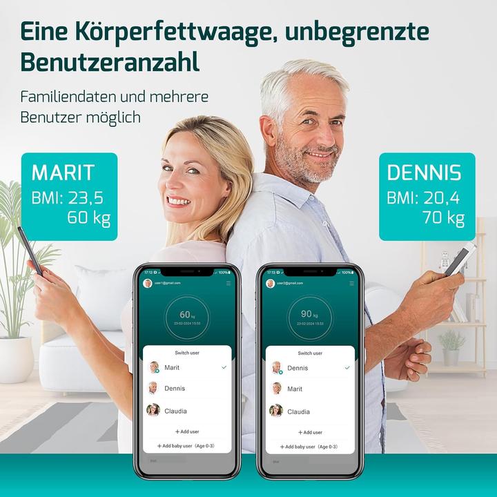 Immagine prodotto Fitage Körperanalysewaage mit App (180 kg)
