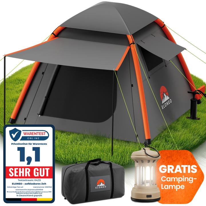 Eloneo Aufblasbares Zelt mit Vordach & Luftpumpe, Camping Zelt wasserdicht, Luftzelt Ultraleicht (Aufblasbares Zelt, 6.50 kg, 4 Personen)
