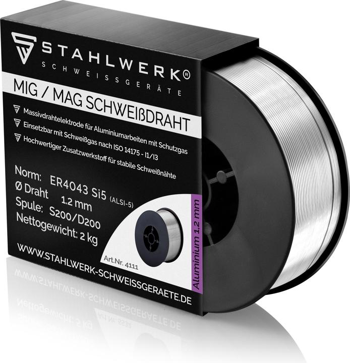 Produktbild Stahlwerk Schweissdraht MIG MAG Alu Drahtrolle ER4043 Si5 1,2 mm S200 D200 2 kg