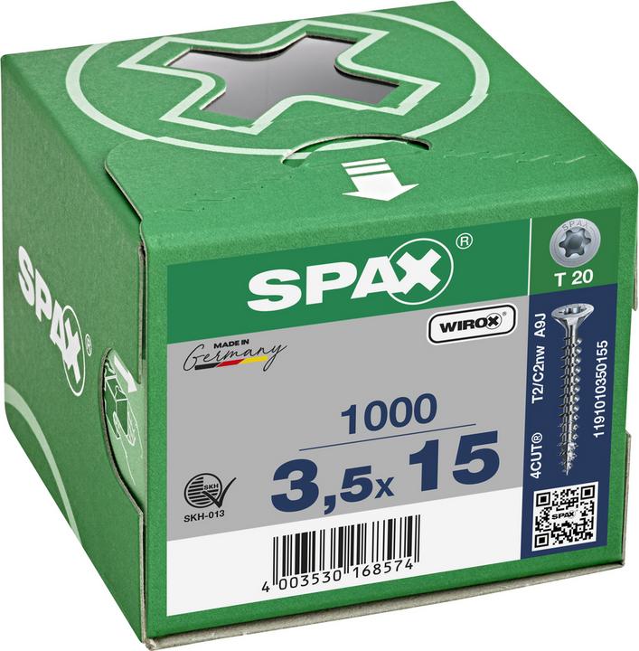 Actual product image Spax Screw R 88091 Countersunk head/T-STAR 3.5 x 15/11-T20 Steel WIROX (1000 Screws per piece)