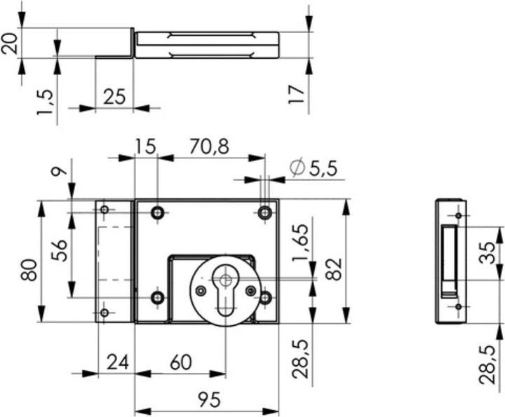 Produktbild Amf Riegelschloss 49 DIN links / rechts PZ mit Winkelschliessblech Dornmass 60 mm