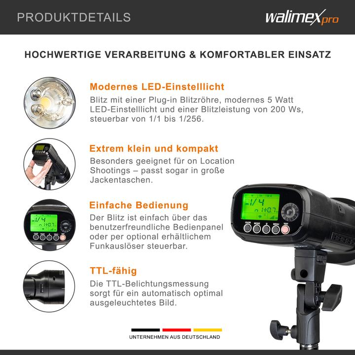 Actual product image Walimex pro Studio battery-powered flash Mover 200 TTL (200 W, Flash head)