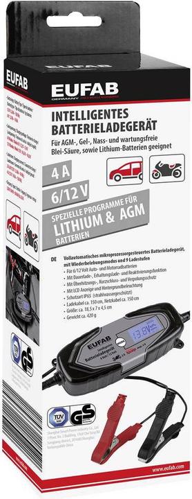 Actual product image Eufab Intelligent battery charger 6/12V 4A, also for lithium batteries 16647 Car charger, Au (6V, 12V, 4 A)