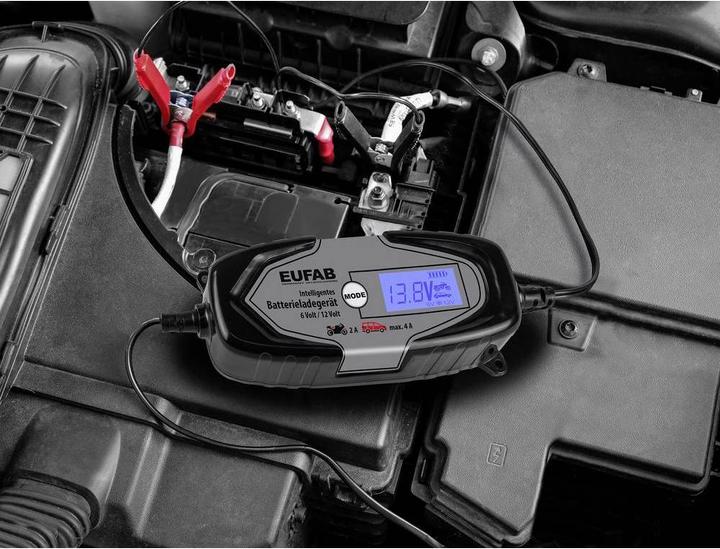 Actual product image Eufab Intelligent battery charger 6/12V 4A, also for lithium batteries 16647 Car charger, Au (6V, 12V, 4 A)