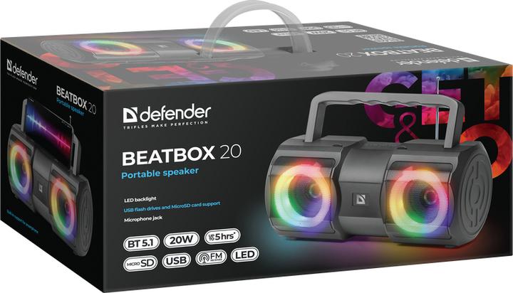 Actual product image Defender SPEAKER BEATBOX 20 BLUETOOTH 20W LIGHT/BT/MIC/FM/USB/TF (5 h, Battery operated)