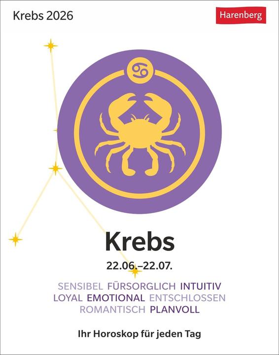 Produktbild Harenberg Krebs Sternzeichenkalender 2026 - Tagesabreisskalender - Ihr Horoskop für jeden Tag (11 x 14 cm, Harter Einband, Deutsch)