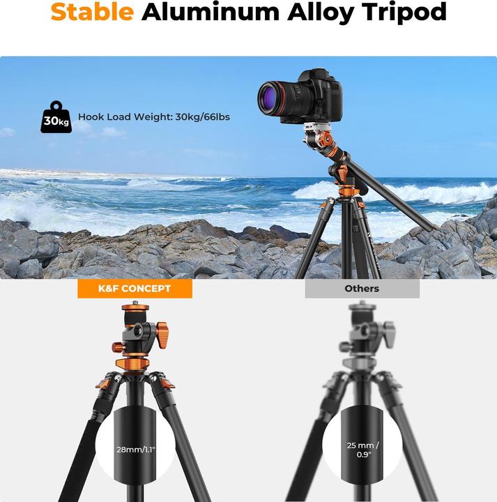 Actual product image K&F Concept T254A7+FH-03 Magnesium Aluminum Alloy Tripod (Metal)