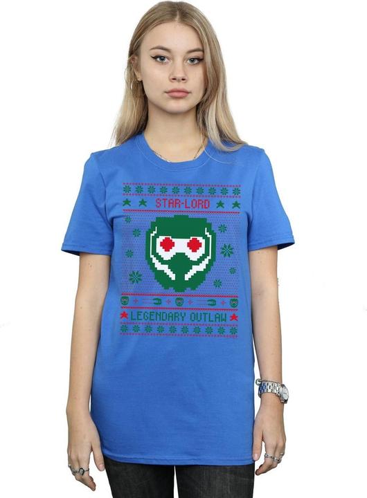 Actual product image Womens/Ladies Guardians Of The Galaxy Vol. 2 Star Lord Fair Isle Cotton Boyfriend T-Shirt (M)