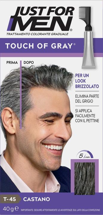 Immagine prodotto Just For Men T45 Touch Of Grey - Tinta per capelli castano scuro 40g (T-45)