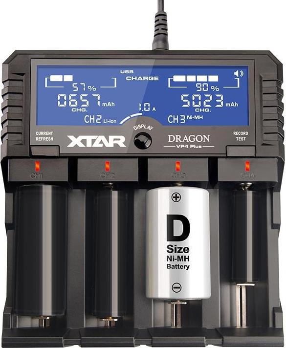 Produktbild Xtar DRAGON VP4 Ladegerät, 12 V 3 A, KFZ Adapter (1 Stk., AAAA, AAA, AA, C, D, Ladegerät inkl. Akku)