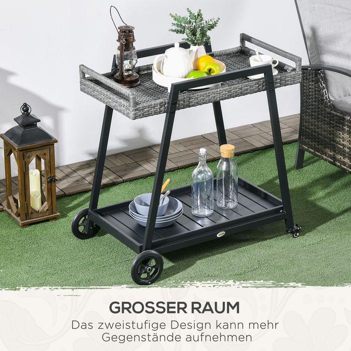 Image du produit Swisshandel24 Chariot BBQ Chariot de service, 1 étagère, rotin PE, 79cmx52cmx82cm, Gris