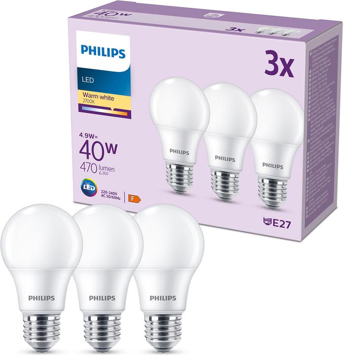 Actual product image Philips Led lamp (E27, 4.90 W, 470 lm, 3 x, F)
