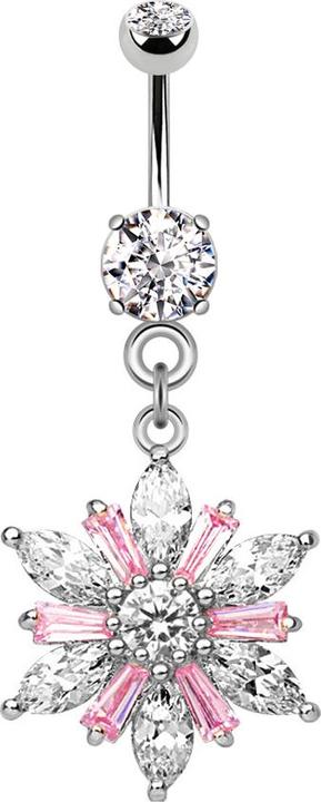 Immagine prodotto Star Piercing Banana in argento con ciondolo fiore di cristallo rosa (Ottone, Acciaio chirurgico 316L)