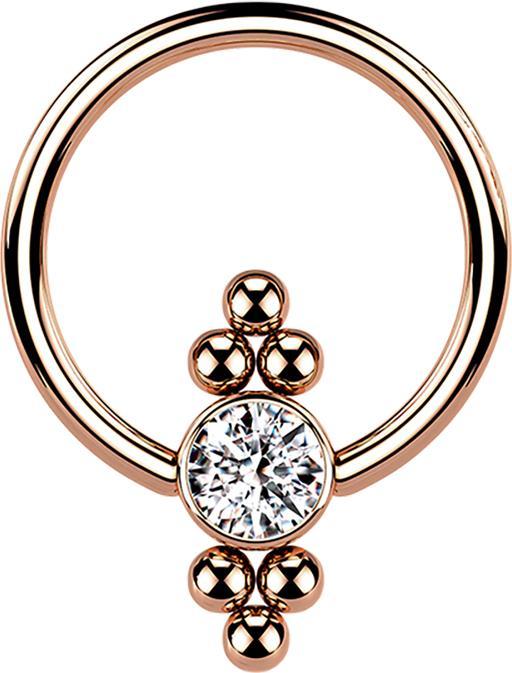 Immagine prodotto Star Piercing Anello con chiusura a sfera in oro rosa con disco di cristallo e palline (Acciaio chirurgico 316L)