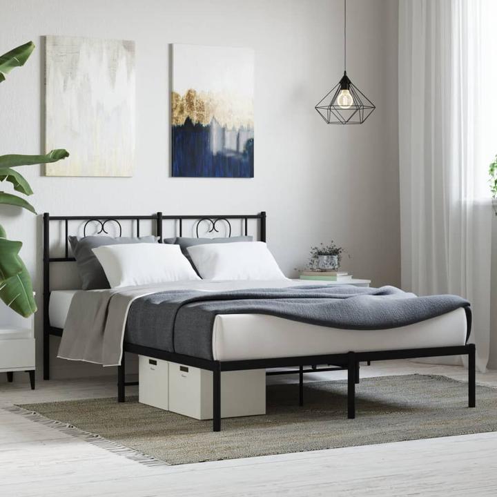 Produktbild VidaXL Bettgestell mit Kopfteil Metallbett Bett Doppelbett Schwarz 140x200cm (140 x 200 cm)