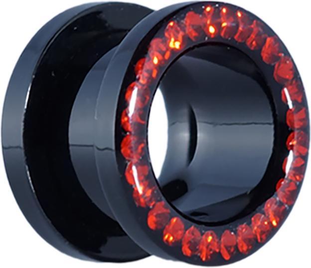 Actual product image Star Piercing Flesh Tunnel Absolute Black with Swarovski Crystal red and Epoxy Protective Layer (Surgical steel 316L, without brass)