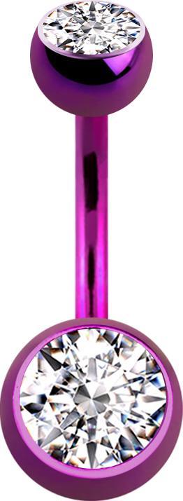 Produktbild Star Piercing Banane violett mit zwei Kugeln Kristall silber (Chirurgenstahl 316L, ohne Messing)