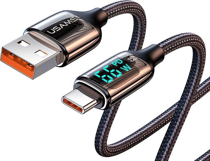 Actual product image Usams Cable pleciony U78 USB-C 1.2m LED 6A Fast Charging czarny/black SJ544USB01 (US-SJ544) (1.20 m)