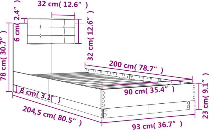 Image du produit VidaXL Cadre de lit avec tête de lit Chêne Sonoma (90 x 200 cm)