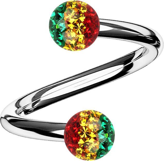 Produktbild Star Piercing Spirale silber mit zwei Kristall Kugeln Rasta Epoxy Schutzschicht (ohne Messing, Chirurgenstahl 316L)