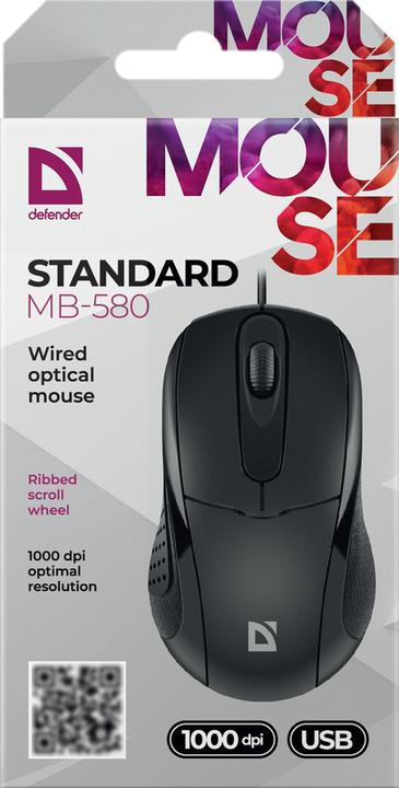 Produktbild Defender MAUS STANDARD MB-580 SCHWARZ OPTICAL 1000dpi 3P (Kabelgebunden)
