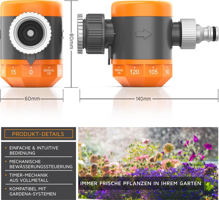 Immagine prodotto Brandson Controllo dell'irrigazione, timer di irrigazione, timer dell'acqua, automatico, timer 15 - 120 min. (Timer acqua, Valvola di irrigazione)