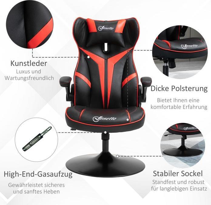 Immagine prodotto Swisshandel24 Sedia da gioco sedia ergonomica per computer con funzione di dondolo nero+rosso